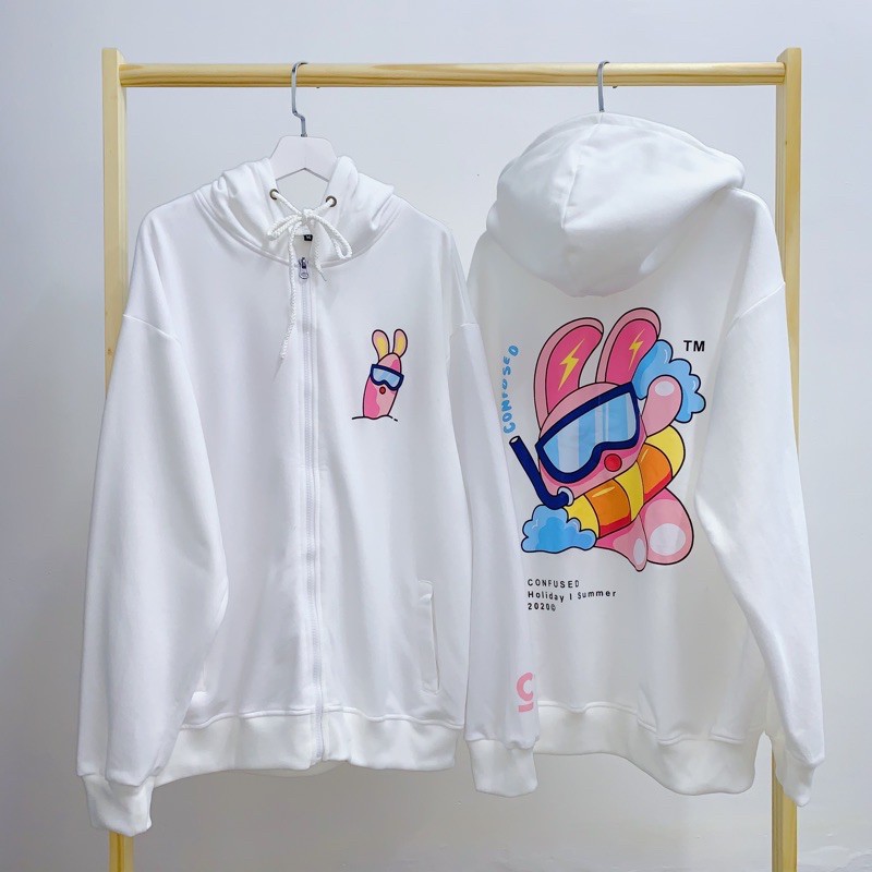 Áo khoác nữ HOMIES HD Bunny nỉ bông kéo khóa liền mũ