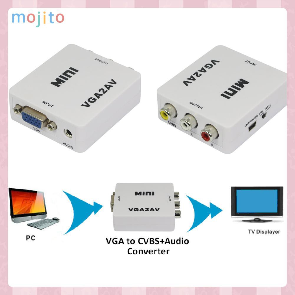 MOJITO Premium Computer VGA to AV TV Composite RCA S-Video Scan Converter 1080P