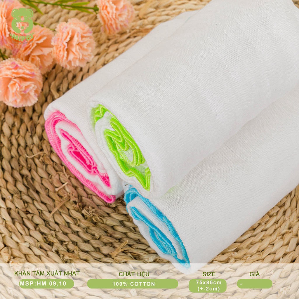 Khăn tắm xuất Nhật Mipbi 100% cotton tự nhiên 6 lớp HM10 (Túi 1 chiếc 75x85cm)