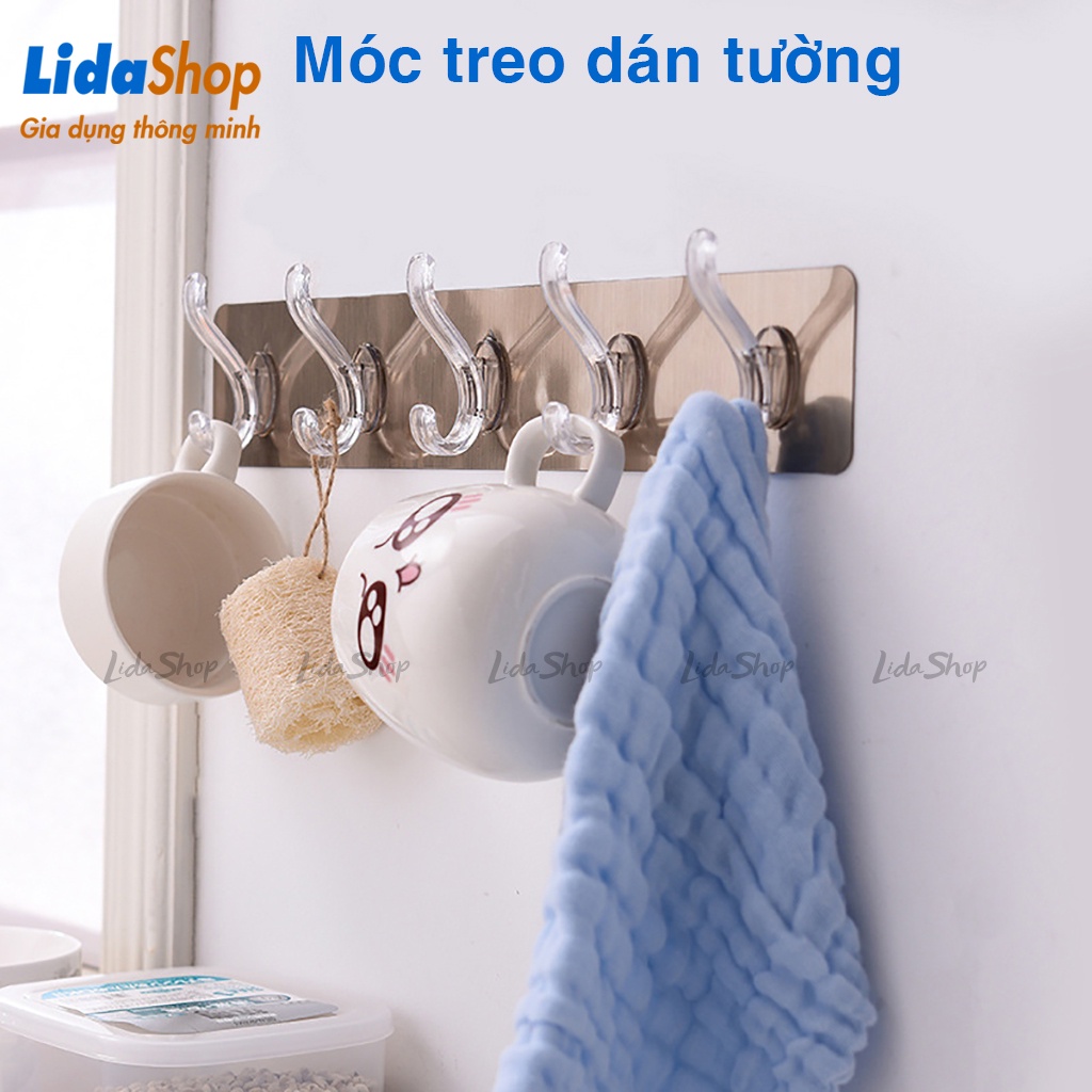 Móc dán tường chịu lực treo đồ quần áo , thanh giá móc treo móc quần áo dán tường có 5 móc kép tiện lợi