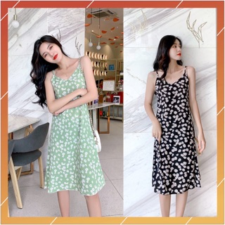 Đầm 2 dây in hoa thời trang hàng ngày