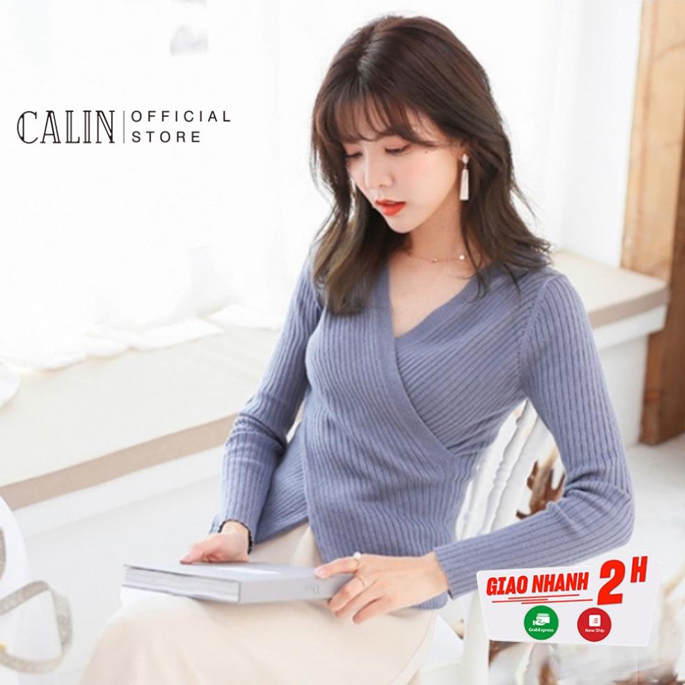Áo len nữ Calin kiểu áo len cổ tim tiểu thư mẫu 2021 *