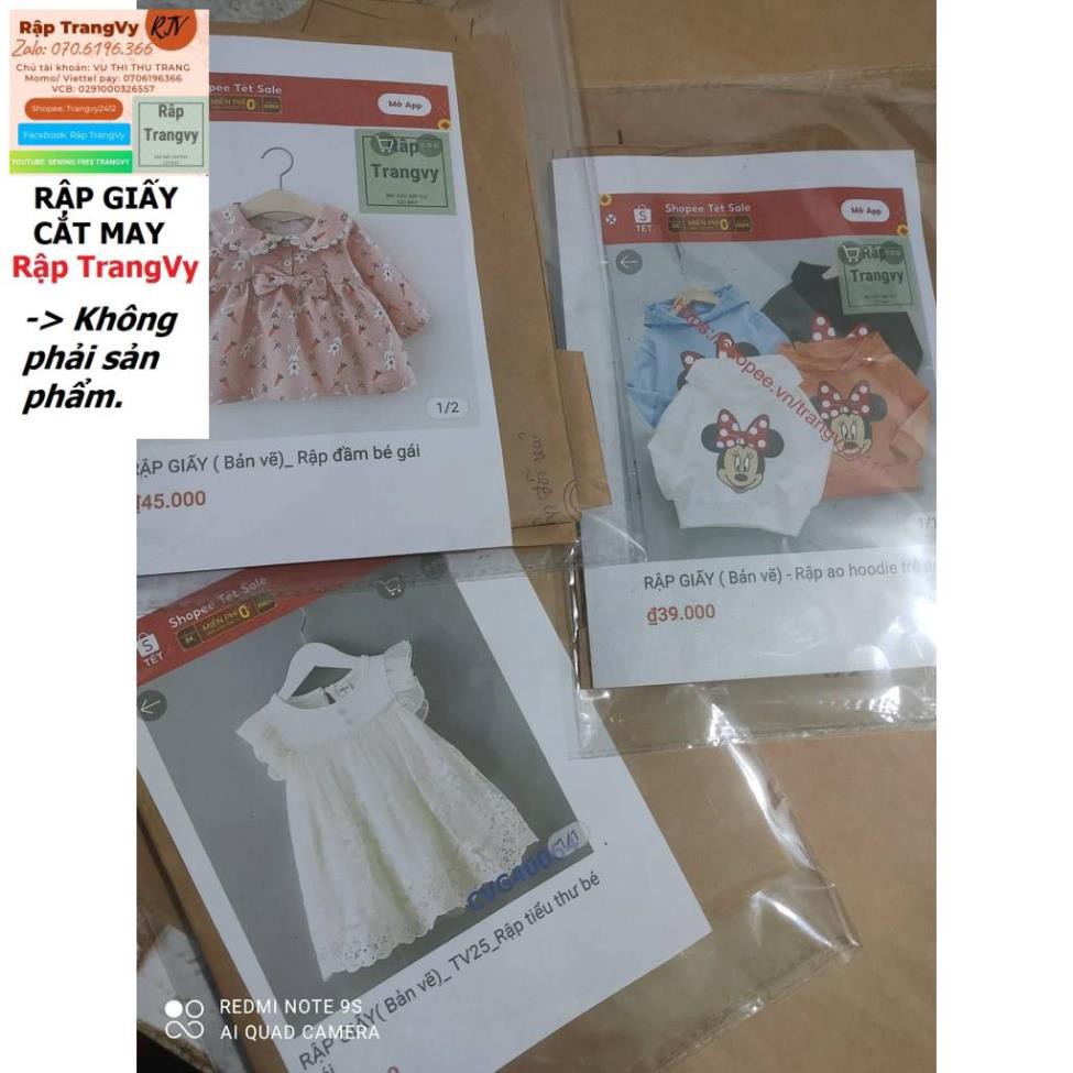 Rập giấy cắt may (BẢN VẼ) rập giấy bộ quần áo cho bé size từ (1-10t) - Rap TrangVy