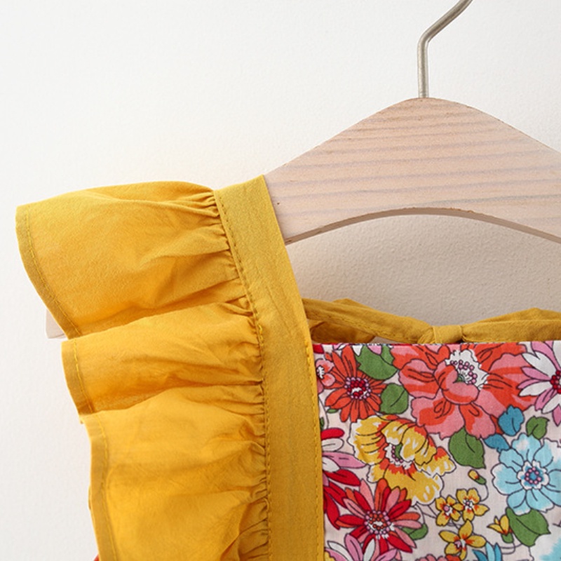 Set đầm không tay và mũ tai bèo  in họa tiết hoa xinh xắn dành cho bé gái 1-5 tuổi