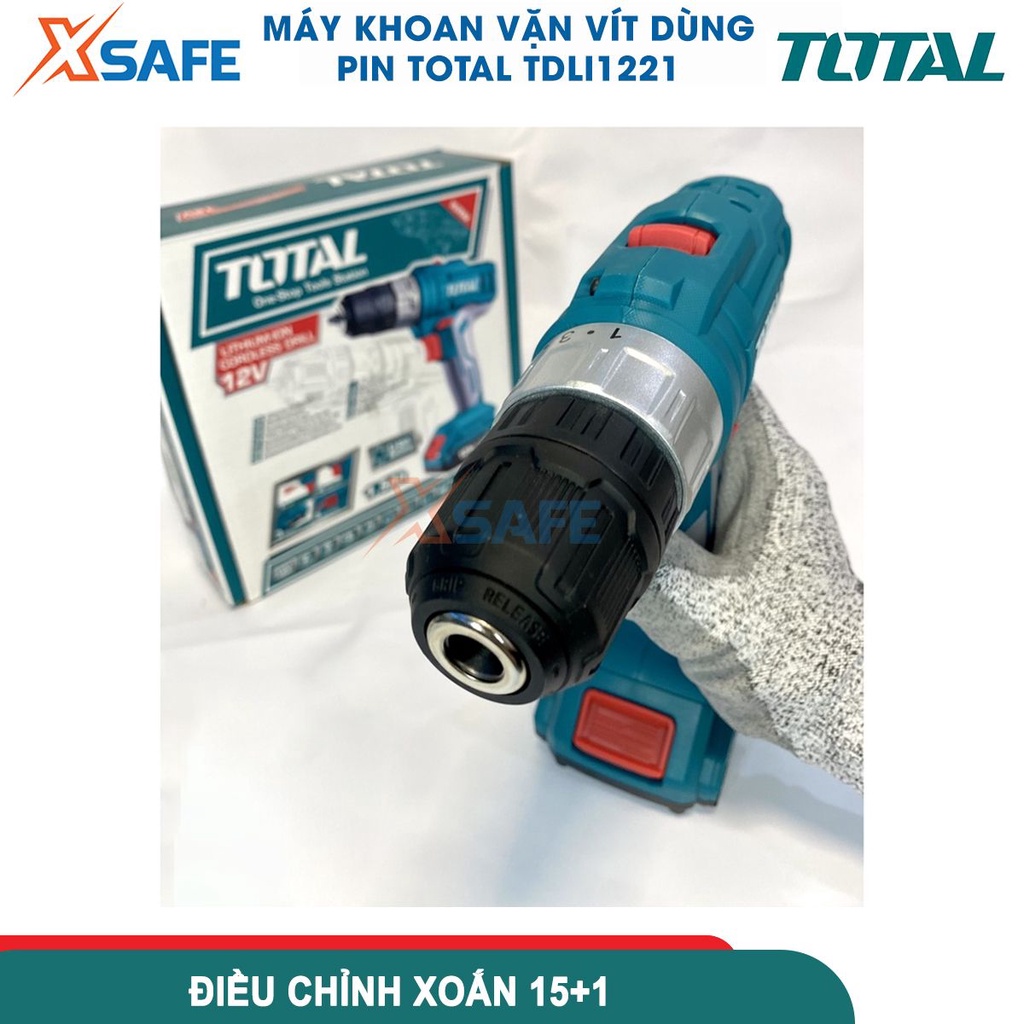 Máy khoan cầm tay dùng pin Total TDLI1221 12V tốc độ 1350v/p, máy siết vít dùng pin lực siết 25nm - chính hãng