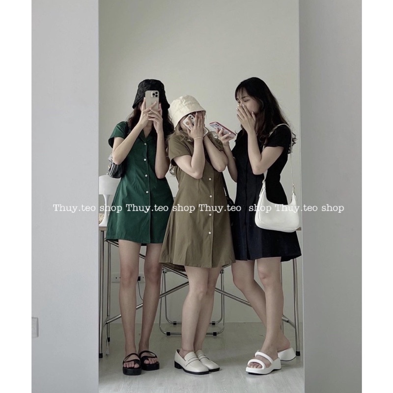 [Sale sốc] VÁY SƠ MI CỘC TAY CHUN LƯNG DÁNG CHỮ A