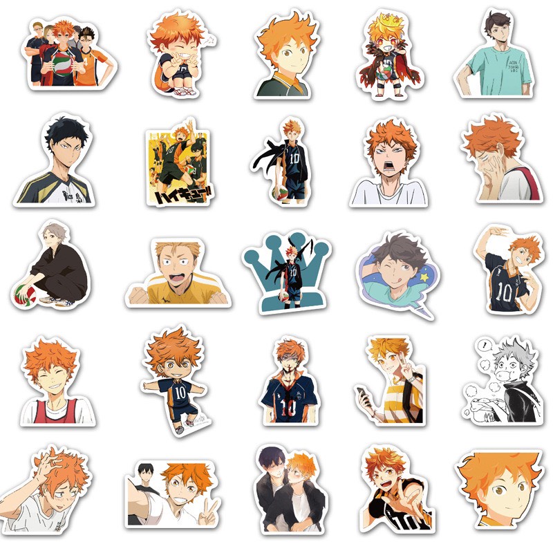 Set 50 Stickers Haikyuu!! PVC Chống Thấm Nước Chủ Đề Haikyuu - Chàng Khổng Lồ Tí Hon Dán Vali, Mũ Bảo Hiểm, Laptop...