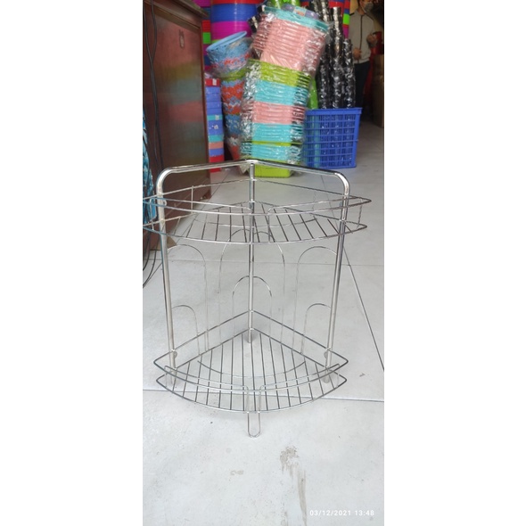 Kệ Góc Inox Nhà Tắm 2 Tầng, Hàng Inox Thái Long Cao Cấp, Có Hàn Sẵn Móc Treo, Tiết Kiệm Không Gian