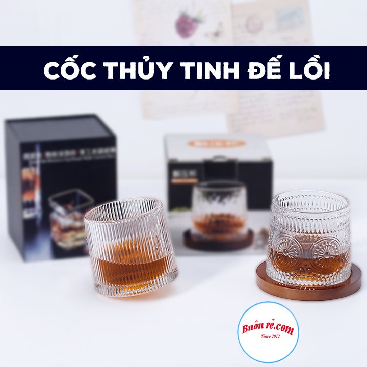 Bộ 6 cốc thủy tinh đế lồi xoay 360 độ kèm hộp sang trọng - Ly rượu, ly thuỷ tinh họa tiết hiện đại 01539