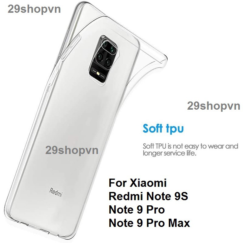 Ốp Xiaomi Redmi Note 9S / Note 9 Pro / Note 9 Pro Max dẻo trong suốt (Loại đẹp)