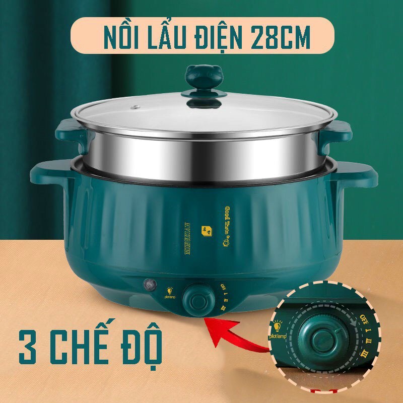Nồi Lẩu Mini Đa Năng Tích Hợp (Lẩu, hấp, chiên, rán, xào, hầm) CHỐNG DÍNH bảo hành 6 tháng lỗi 1 đổi 1
