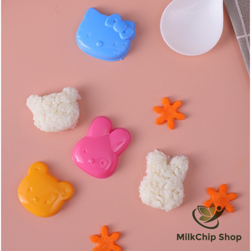 Khuôn cơm bento ép cơm tạo hình thỏ gấu mèo kitty đáng yêu cho bé ăn ngon miệng (bộ 3 khuôn) AA10