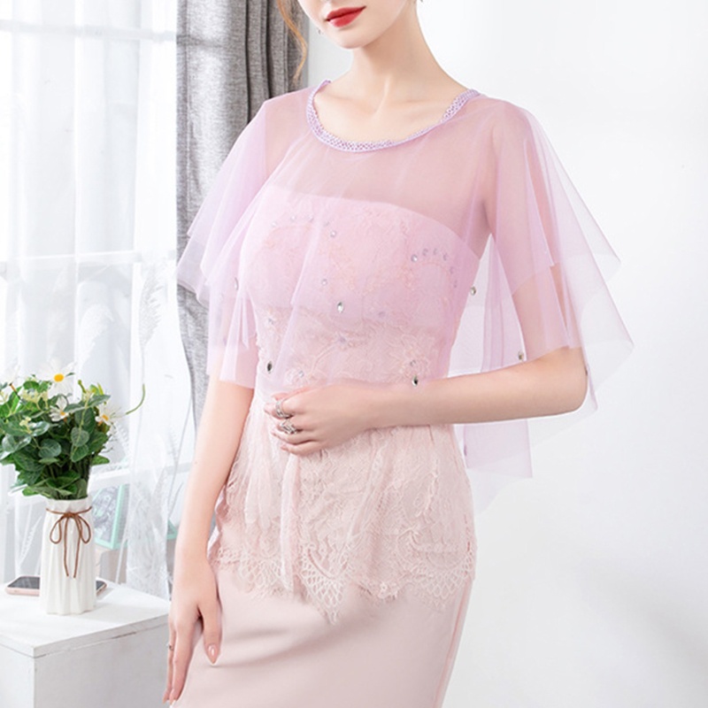 Wmmb Khăn Choàng Cổ Vải Tuyn Trong Suốt Quấn Vai Không Dây Cho Nữ Đi Tiệc Tối Tri