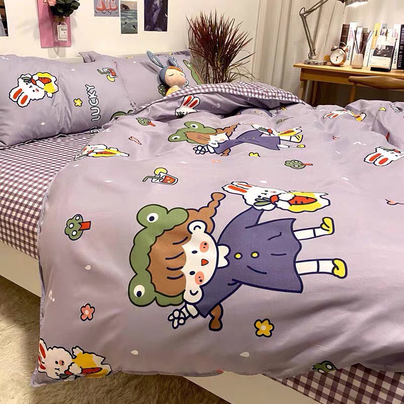 Bộ chăn ga COTTON POLY họa tiết cô gái màu tím
