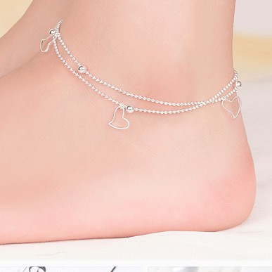 Lắc Chân Nữ Bạc 925 Thiết Kế Hình Trái Tim Đan Xen Phong Cách Hàn Quốc UMI JL054