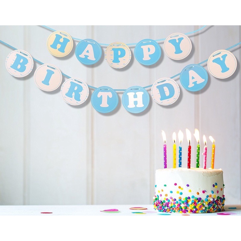 Dây treo happy birthday bìa giấy hình tròn
