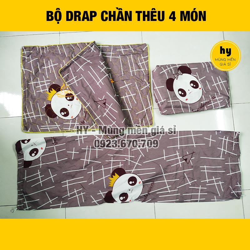 [4 MÓN] Bộ drap cotton poly chần thêu 1m6 nhiều mẫu - ẢNH THẬT 100%