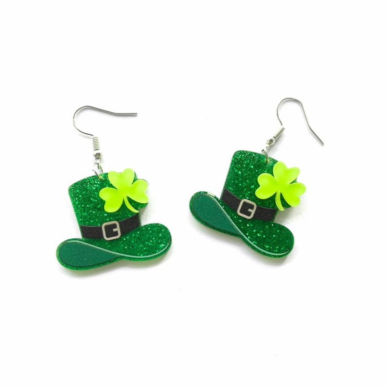 Youyo Bông Tai Acrylic Hình Cỏ Ba Lá Mũ Shamrock Màu Xanh Lá Dáng Dài Thời Trang Làm Quà Tặng Cho