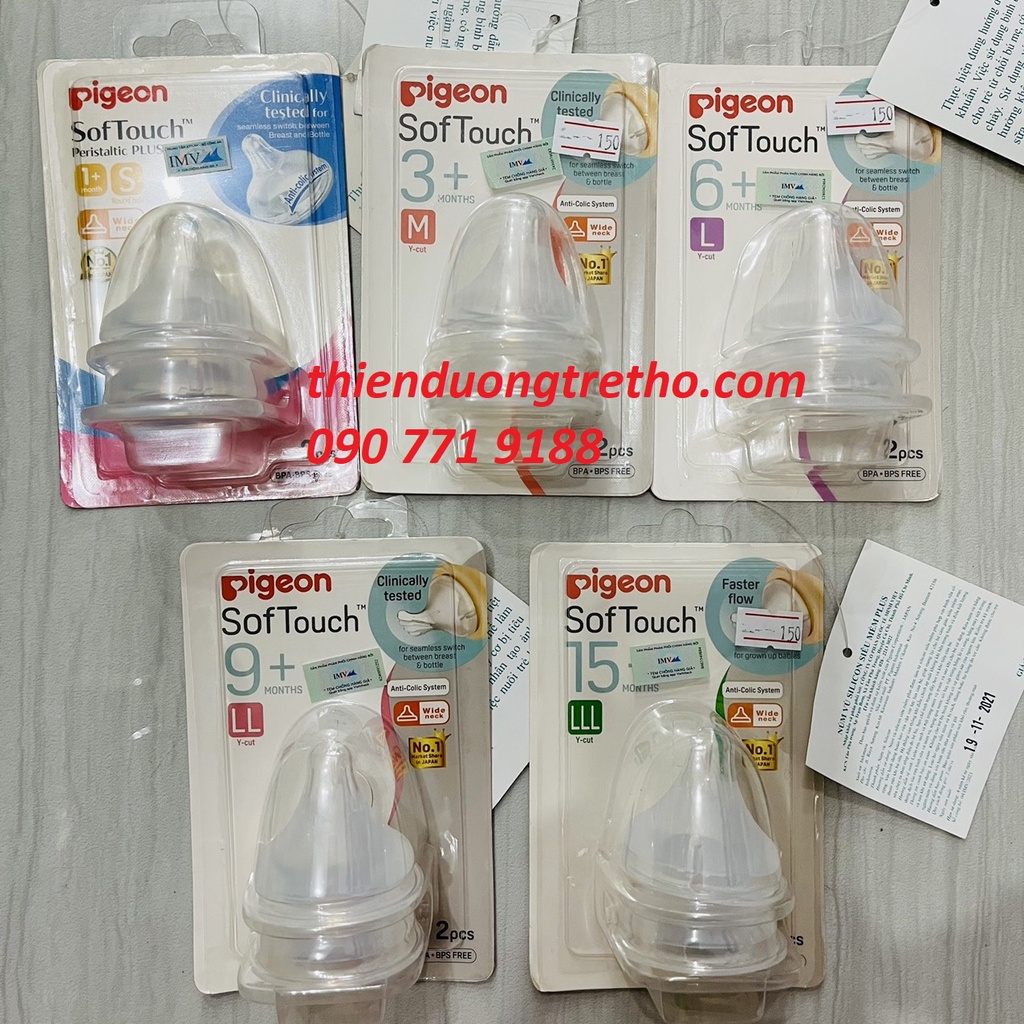 Lẻ Núm vú / Núm ti cổ rộng silicone siêu mềm Plus Pigeon SofTouch