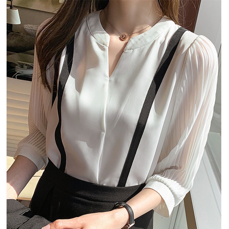 Áo Sơ Mi Chiffon Cổ Chữ V Tay Lửng Thời Trang Mùa Hè Dành Cho Nữ 2022