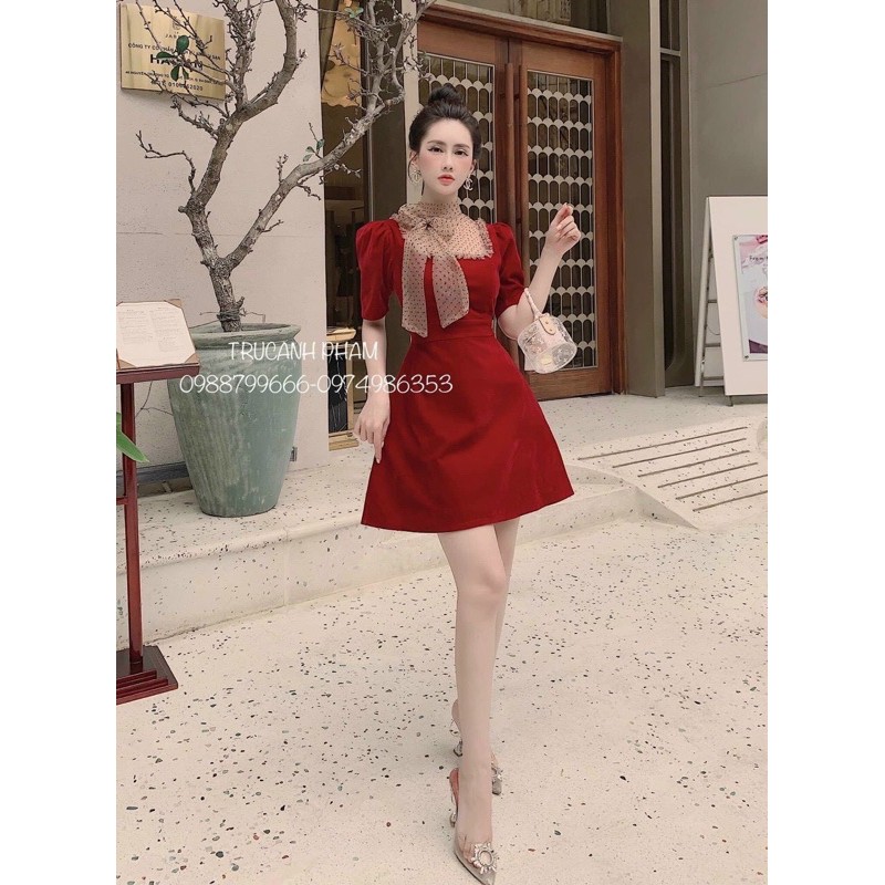 đầm nhung thiết kế phối bi VNS0121016