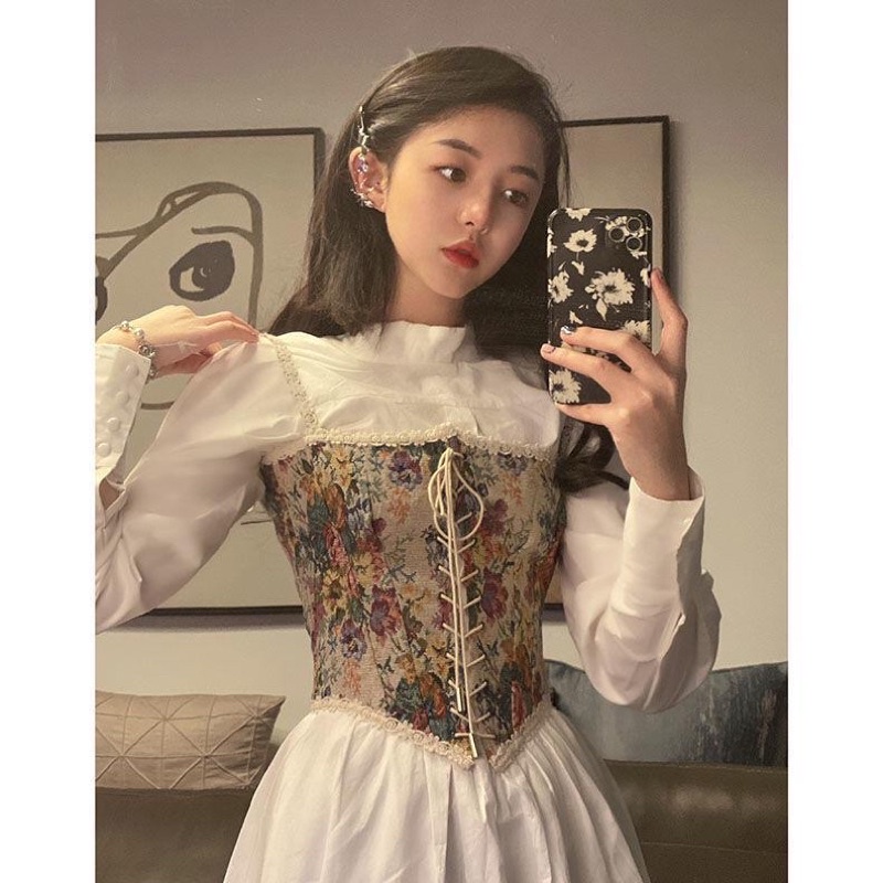 Set váy+corset hoa retro Pháp | BigBuy360 - bigbuy360.vn