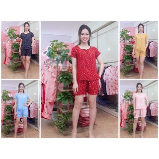 Đồ Bộ nữ quần đùi vải lanh Thái họa tiết hoa nhí