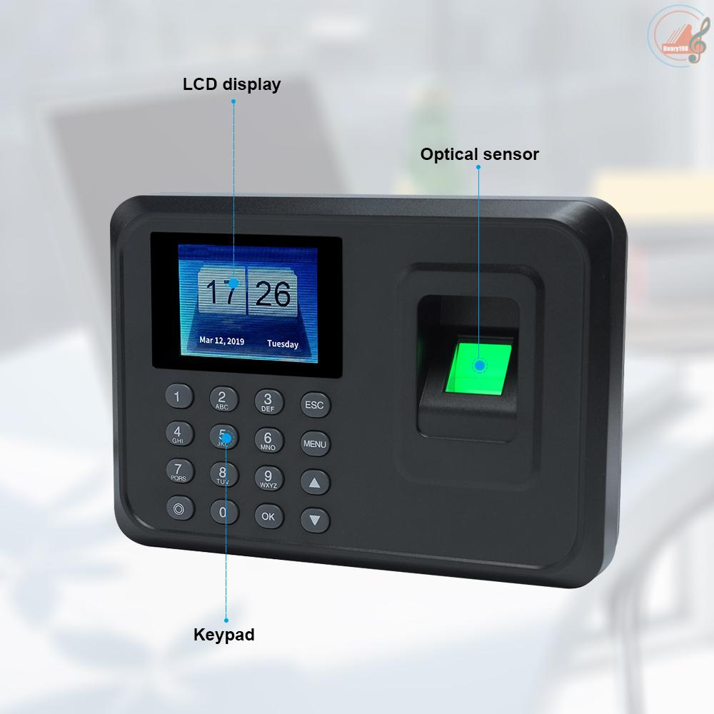 Intelligent Biometric Fingerprint Password Attendance Machine Employee Checking-in Recorder 2.4 inch TFT LCD Screen DC 5V Time Attendance Clock