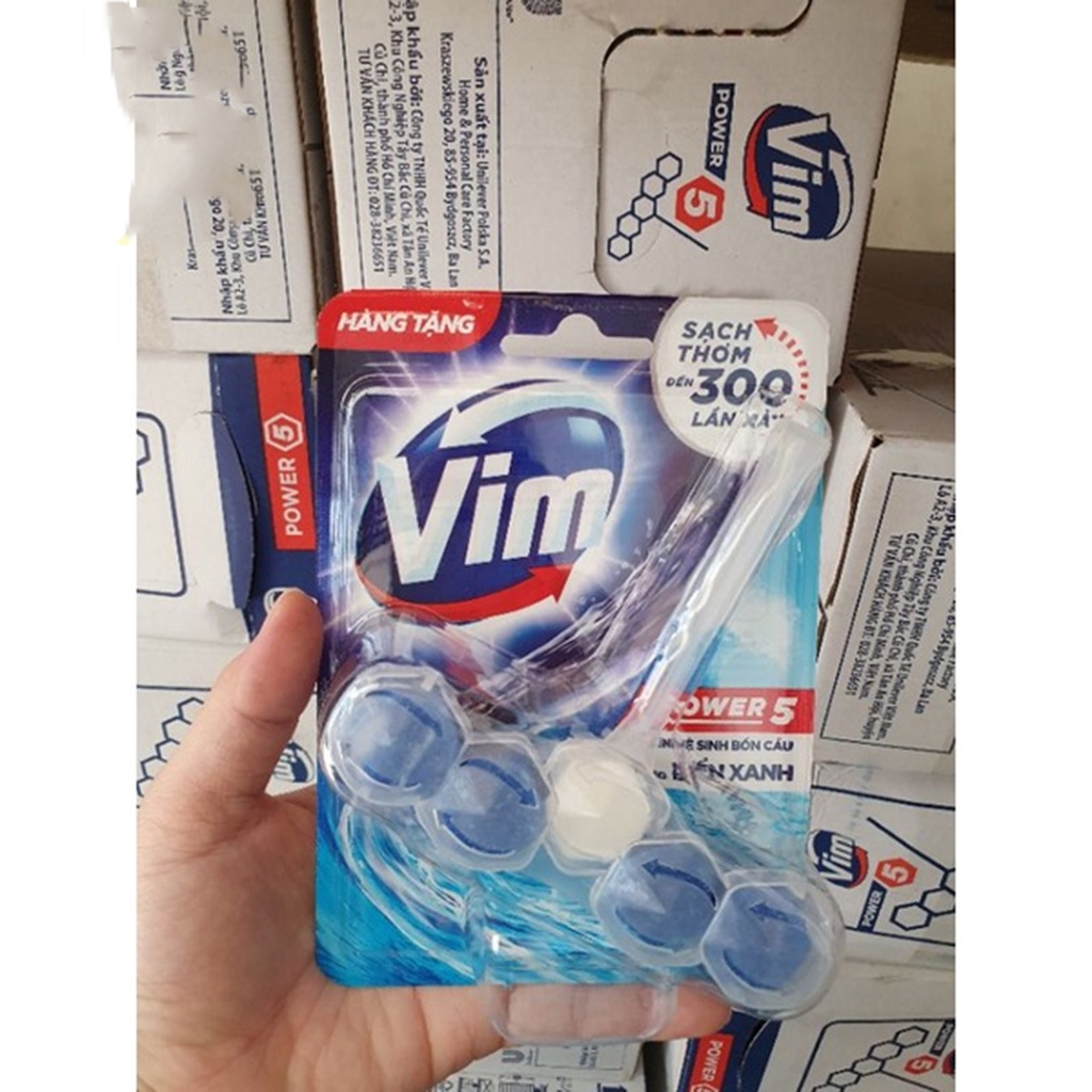 Vỉ 5 viên Vim treo bồn cầu hương biển 55g -Chai Vim hương chanh xả 475ml