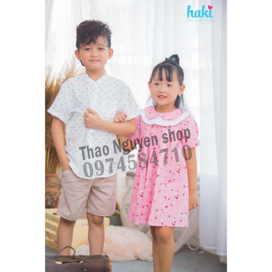 Váy cổ sen hai lớp HAKI - Hồng hoa nhí-HK479