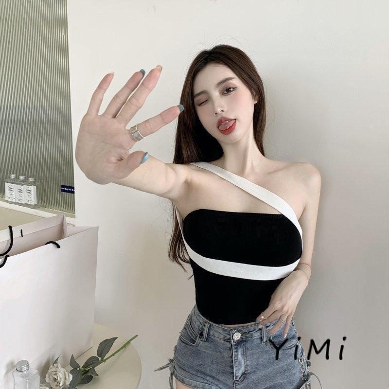 Áo Croptop Hai Dây Màu Sắc Tương Phản Thời Trang Mùa Xuân Cá Tính Dành Cho Nữ