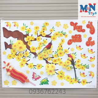 Decal 3d (sticker) dán kính Việt Nam trang trí Tết (mẫu Hoa Mai)