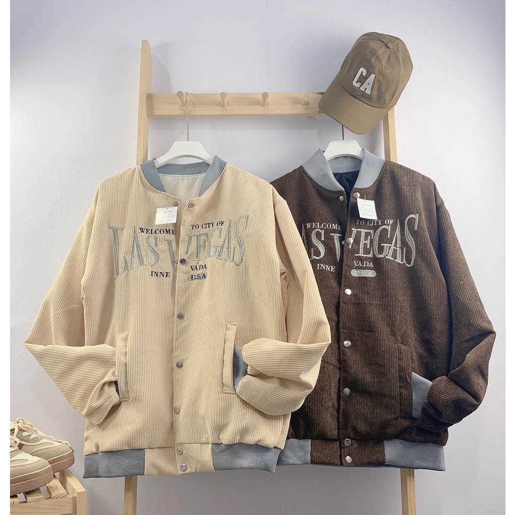 Áo Bomber Nhung Tăm Nam Nữ Lasvegas 2 Lớp Áo Khoác Unisex Tay Bồng To Dáng Thụng Freesize Form Rộng
