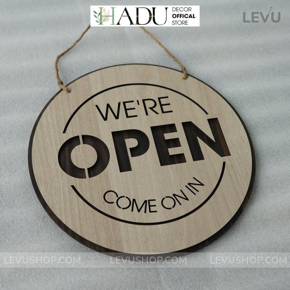 Bảng gỗ treo cửa hàng Open Closed trang trí quán 2 mặt có dây treo BG17 - HaduDecor