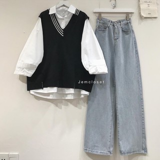 Quần jean nữ dài ống suông lưng cao Wyc - 2570 ( Jem Closet )