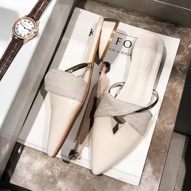 Hài sục da nữ mũi nhọn đế 3cm