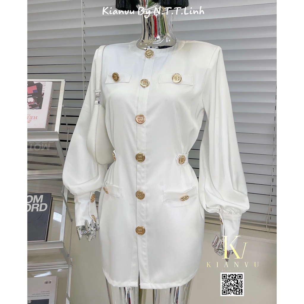 Váy lụa khuy B chun eo-Kianvu