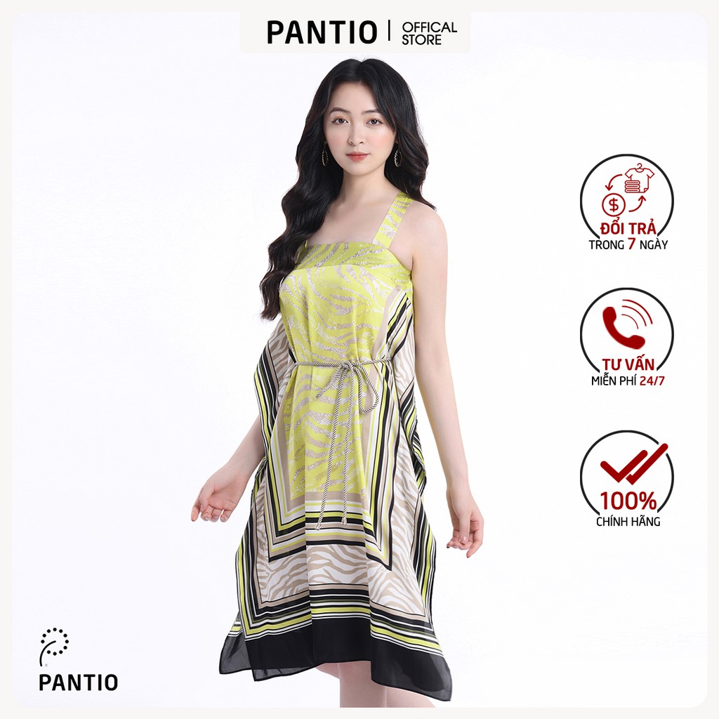 Đầm dạo phố chât liệu lụa bóng kẻ dáng suông không tay FDP32529 - PANTIO