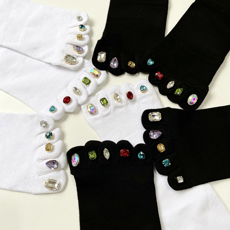 Tất xiangbao Năm Ngón Chất Liệu Cotton Đính Đá Trang Trí