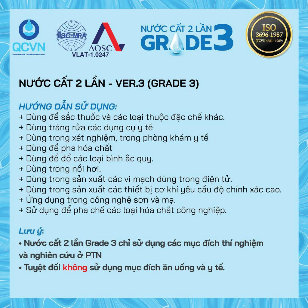 Combo 2 bình 1 lít - Nước cất 2 lần nước cất pha hóa chất, nước cất châm bình acquy