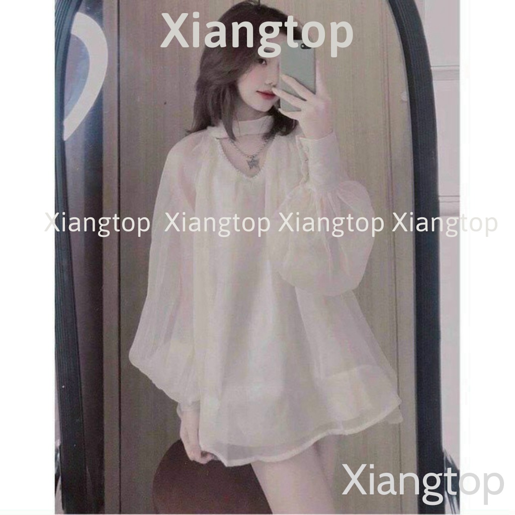 Áo babydoll tay bồng tiểu thư dấu quần kaca