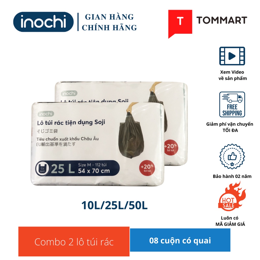 Combo 2 Lô - 08 CUỘN Túi Rác Tự Huỷ Soji Inochi Màu đen Có Quai Tiện Dụng 10L/25L