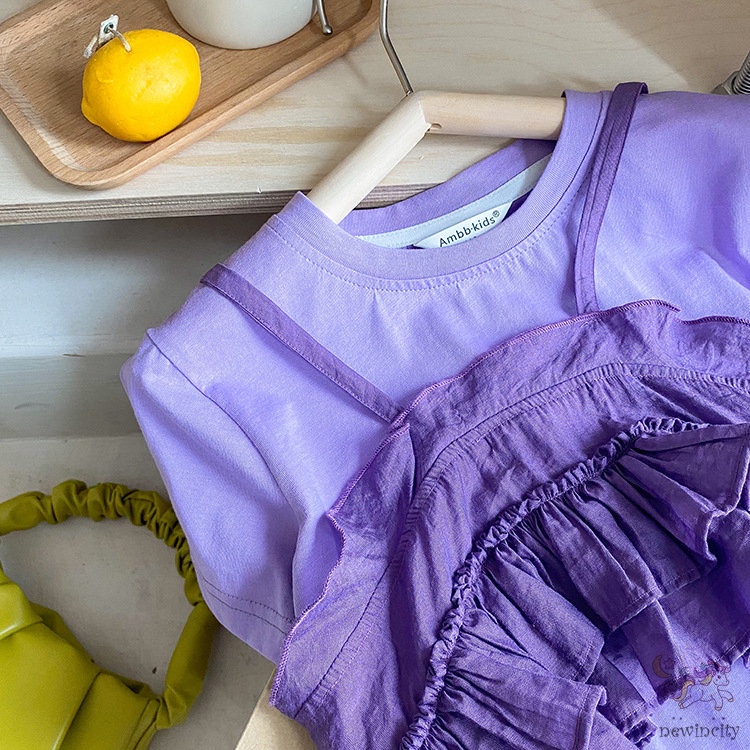 Bộ Áo Thun Cotton + Quần Yếm Nhún Bèo Phong Cách Hàn Quốc Thời Trang Mùa Hè Cho Bé Gái