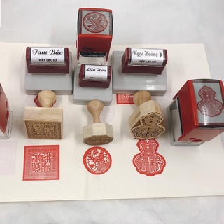 Dấu triện thông dụng ngọc hoàng, liên hoa, tam bảo, trần triều, ngũ hổ - chất liệu - gỗ - thấm mực