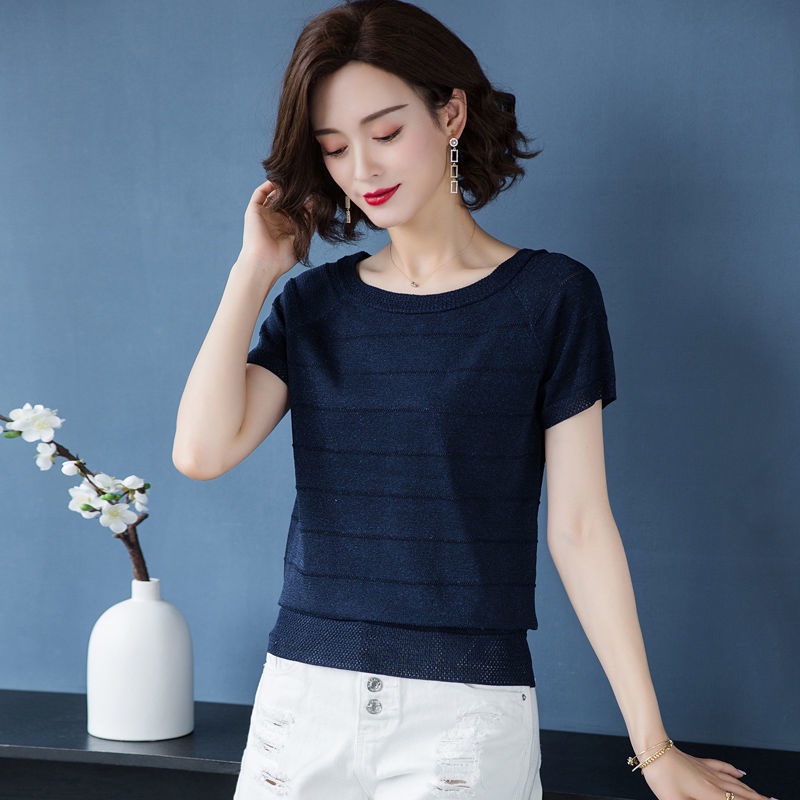 Áo thun tay ngắn dáng rộng cỡ lớn thời trang mùa hè cho phụ nữ trung niên