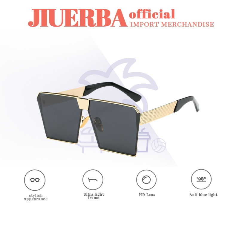 JIUERBA Kính râm gọng vuông lớn chống tia uv400 thời trang dành cho nam và nữ