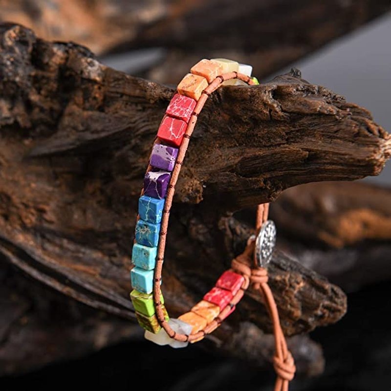 Vòng Tay Da Xỏ Hạt Đá Nhiều Màu Phong Cách Bohemian Cổ Điển 1 #