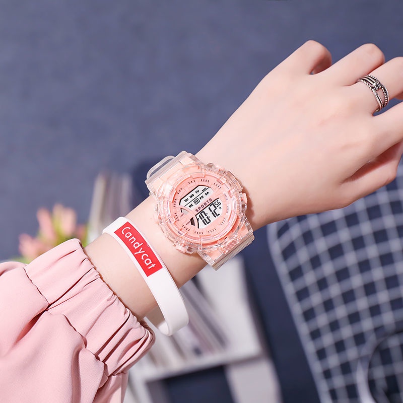 Đồng Hồ Điện Tử Thể Thao Màu Dạ Quang Trong Suốt Kiểu Dáng Đơn Giản Dành Cho Học Sinh Tiểu Học