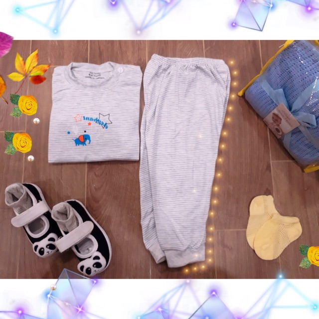 [XẢ KHO] Bộ Dài Tay Kẻ Noubaby hình ngộ nghĩnh cực thích( cài vai) Qate179