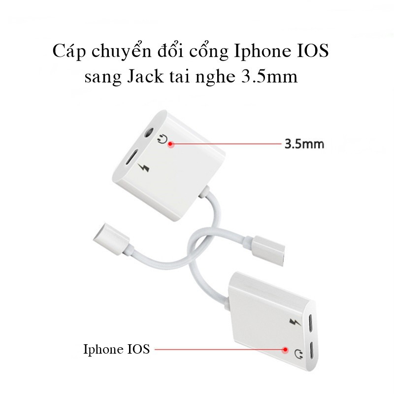 Cáp chuyển đổi + Jack chia cổng cho IP,vừa sạc vừa sử dụng tai nghe